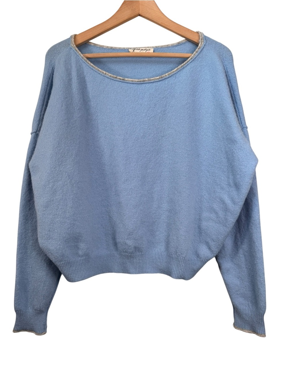 Free People See Me SoftSpun Pullover XS Oversized Sweater Baby Blue Wool Blend